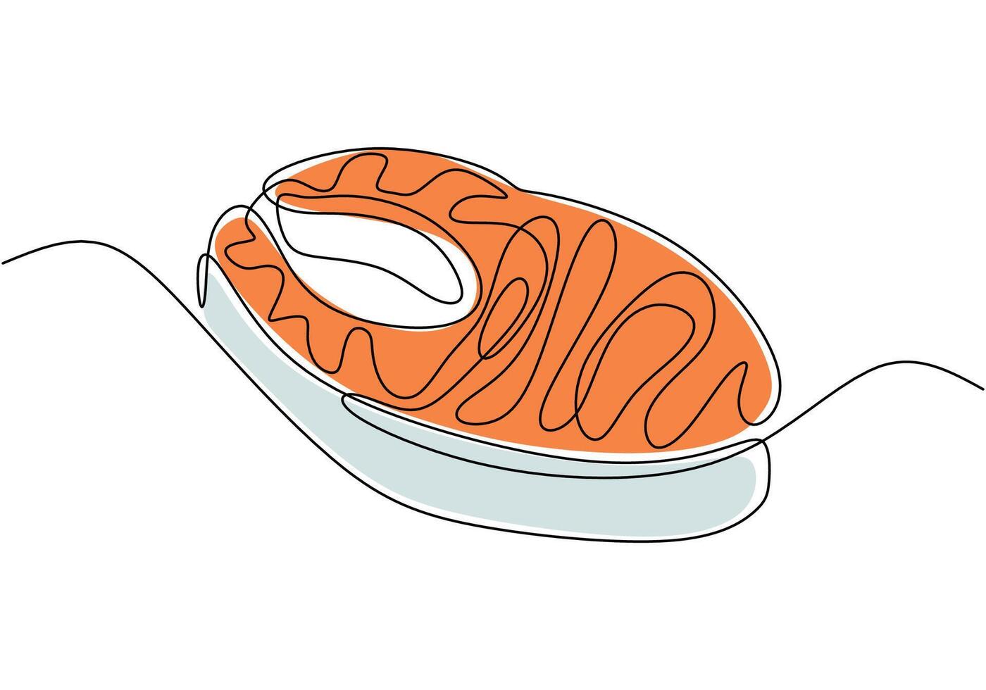 Fresh salmon fish slice in one line art drawing style. Fresh food concept illustration. vector