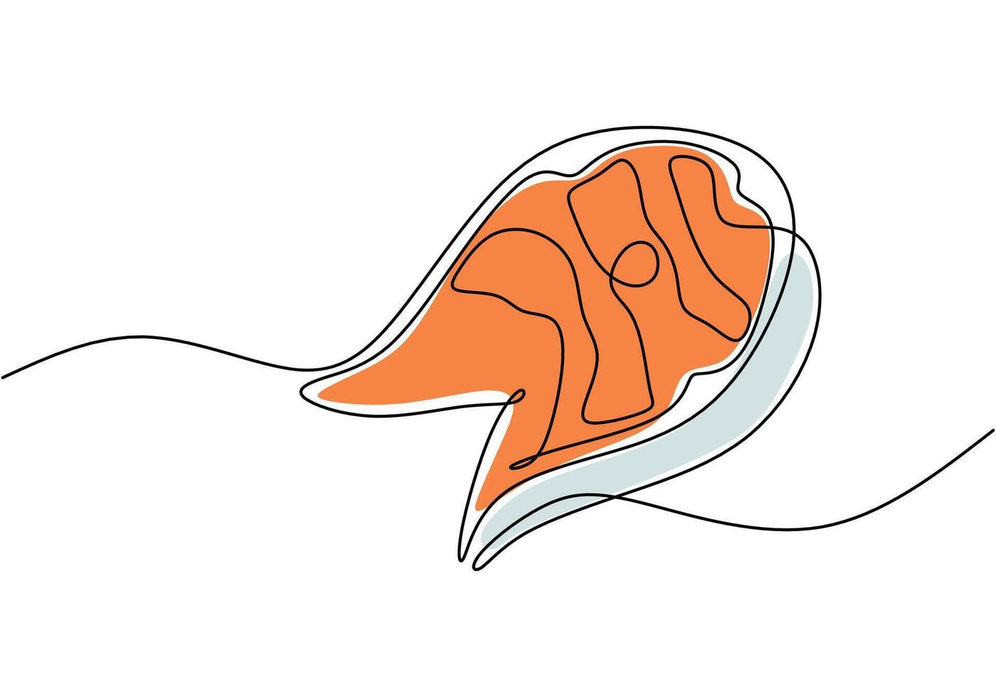 Fresh salmon fish slice in one continuous line art drawing style. vector