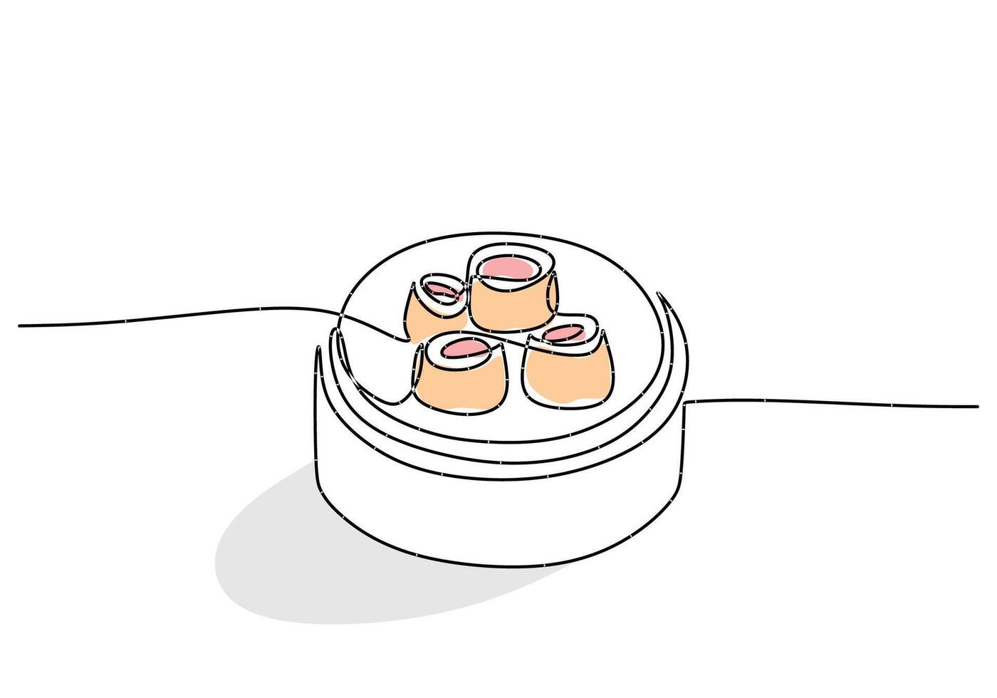 One continuous single line of dim sum hand drawn isolated on white background. vector