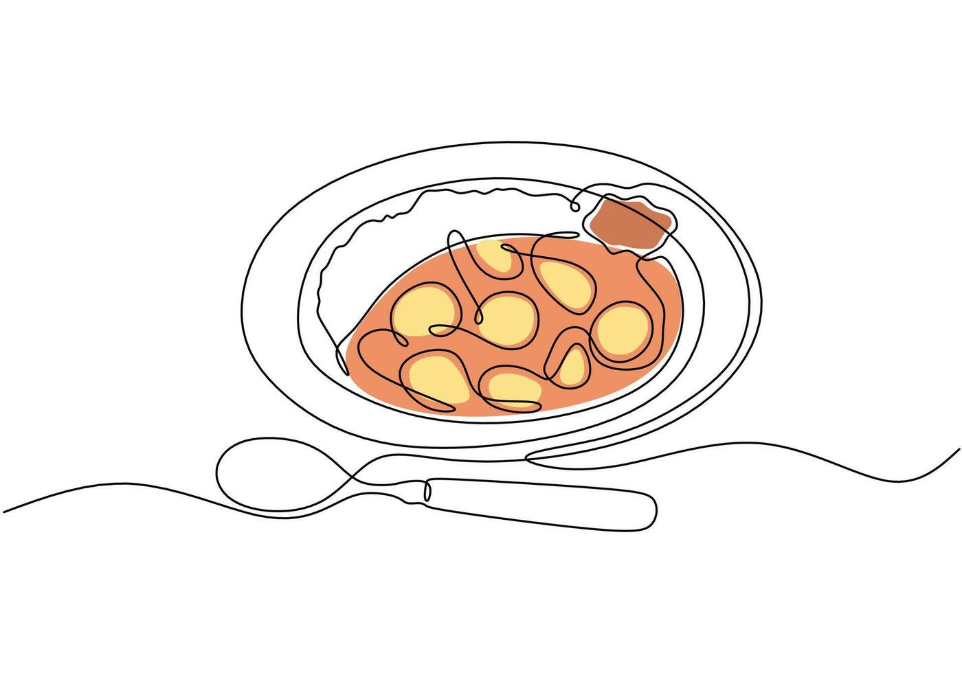 One continuous single line of asian traditional soup food hand drawn vector