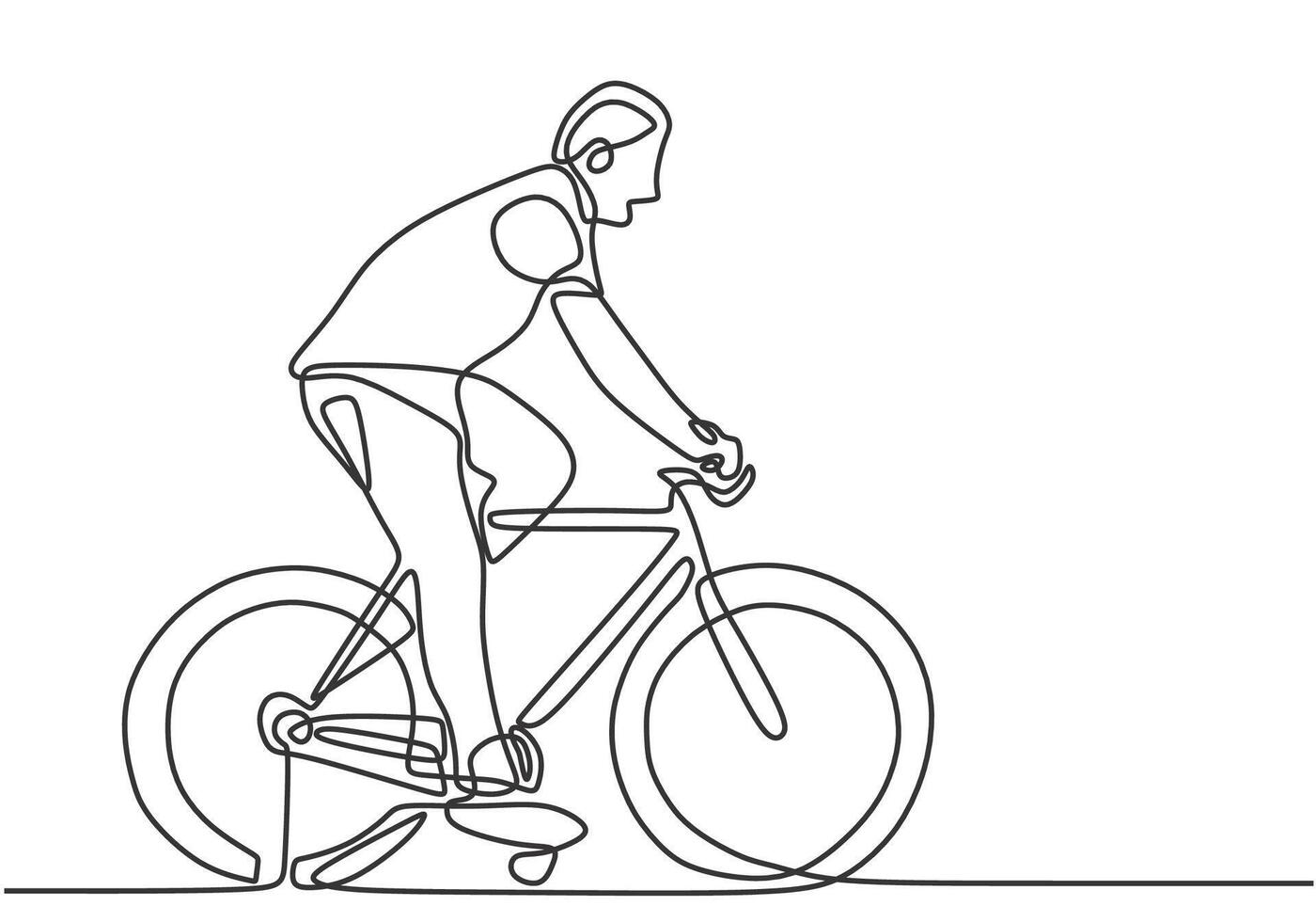 Man ride bicycle one continuous line art drawing. Adventure traveling outdoor sport. vector