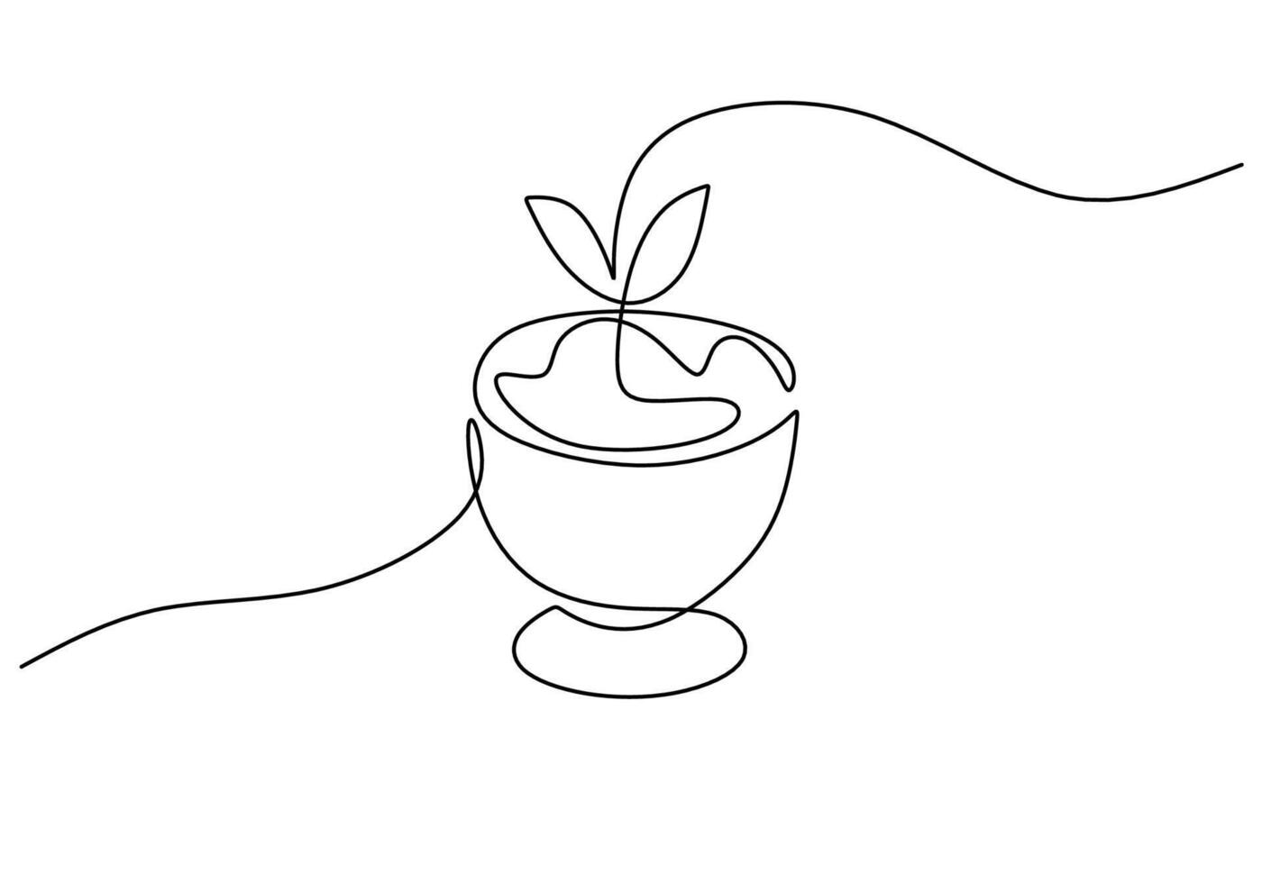 one continuous line drawing of candle cake with mint leaf isolated on white background. Sweet food. vector