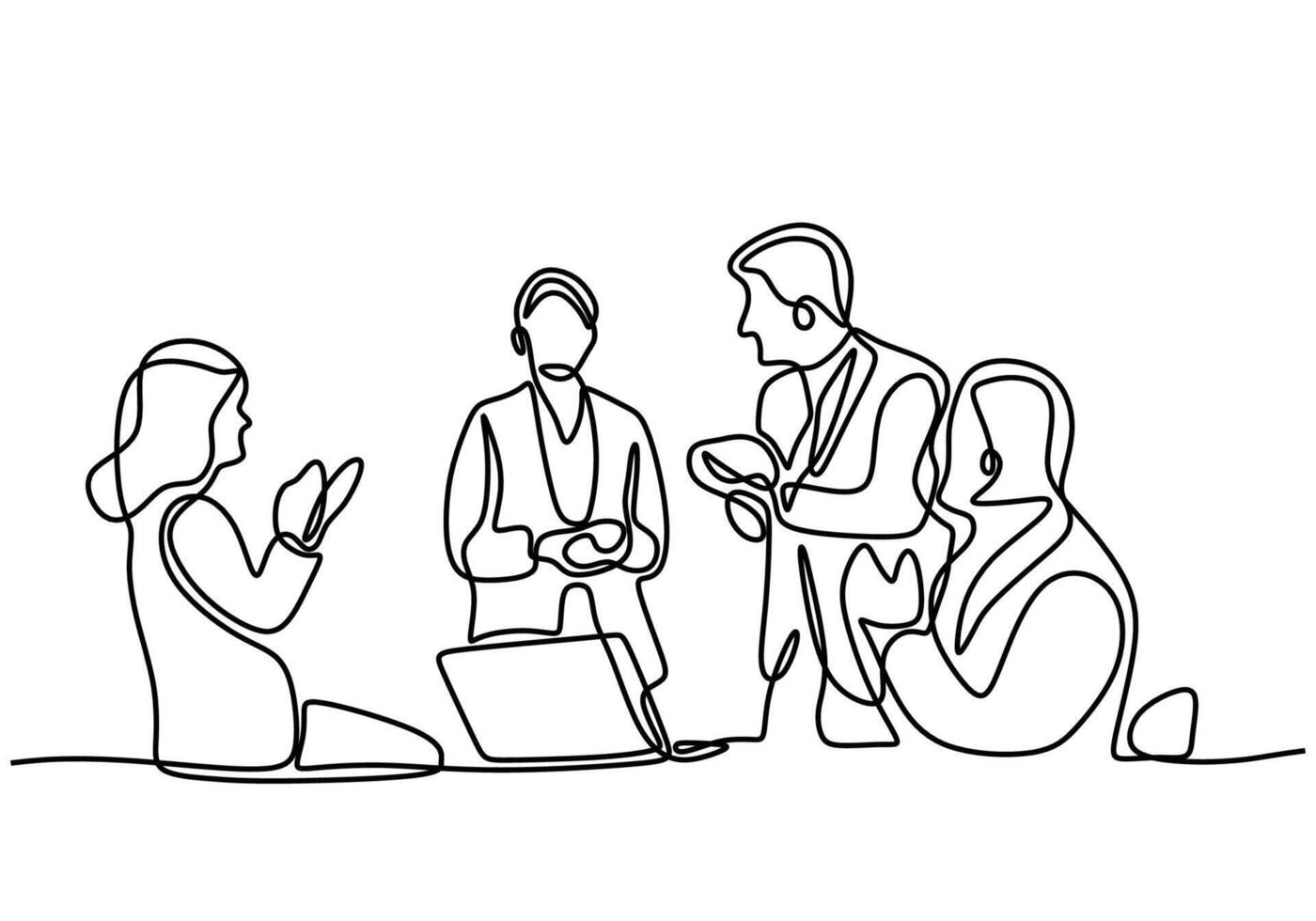 One line drawing of office workers at business meeting and talking vector