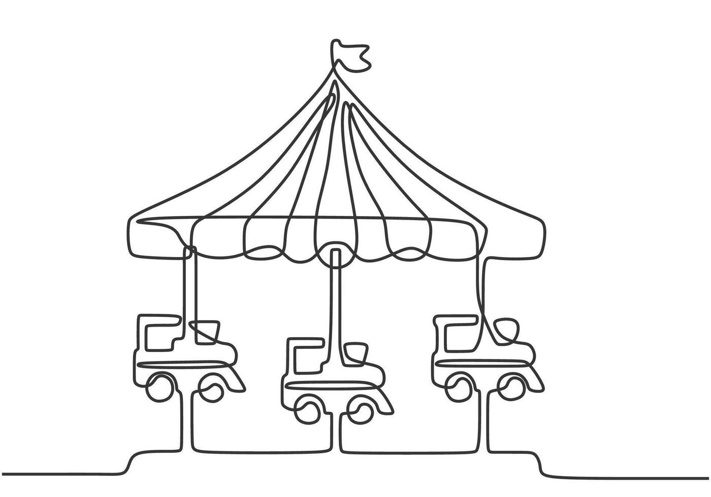 One single continuous line drawing of a train carousel in an amusement park with train spinning. vector
