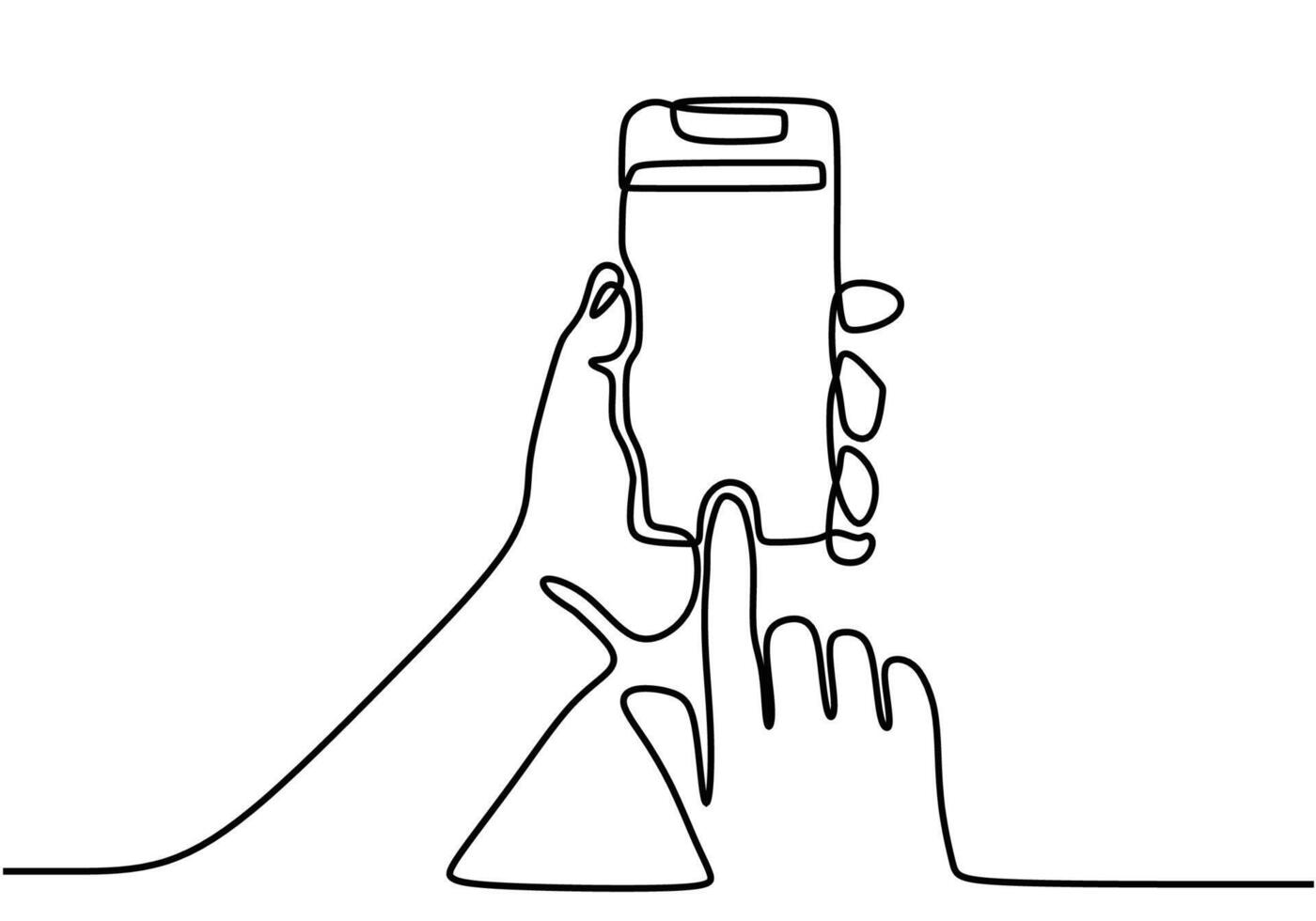 one continuous line drawing of hand hold smartphone. Online payment concept illustration. vector