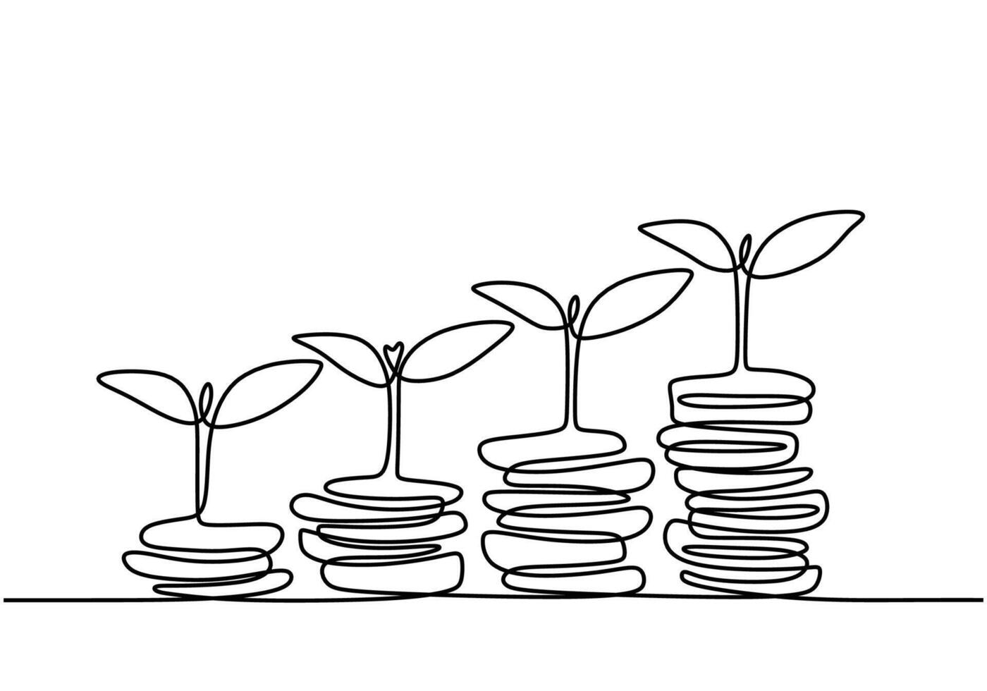 Single continuous line drawing step of coins stacks. vector