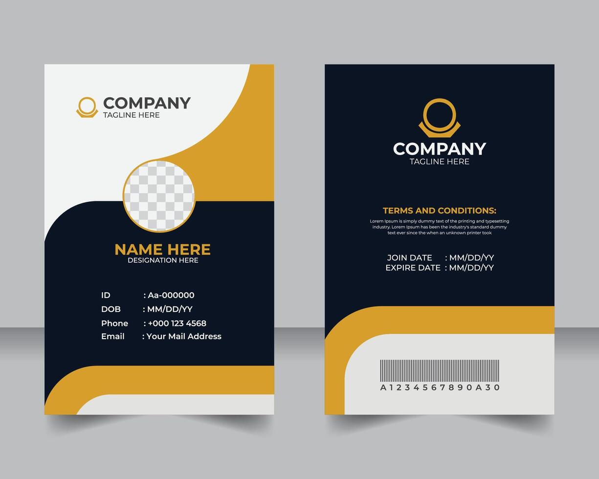 Sleek and elegant corporate ID badge template, Clean and minimal company employee ID card design. vector