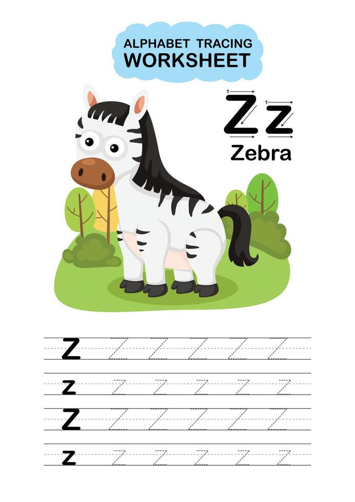 Illustration Isolated Animal Alphabet Tracing Worksheet Letter Z Zebra vector