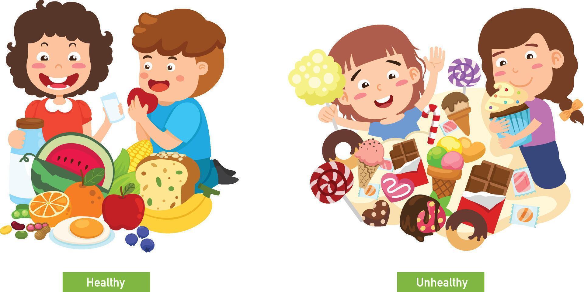 Opposite Words For Healthy and Unhealthy vector