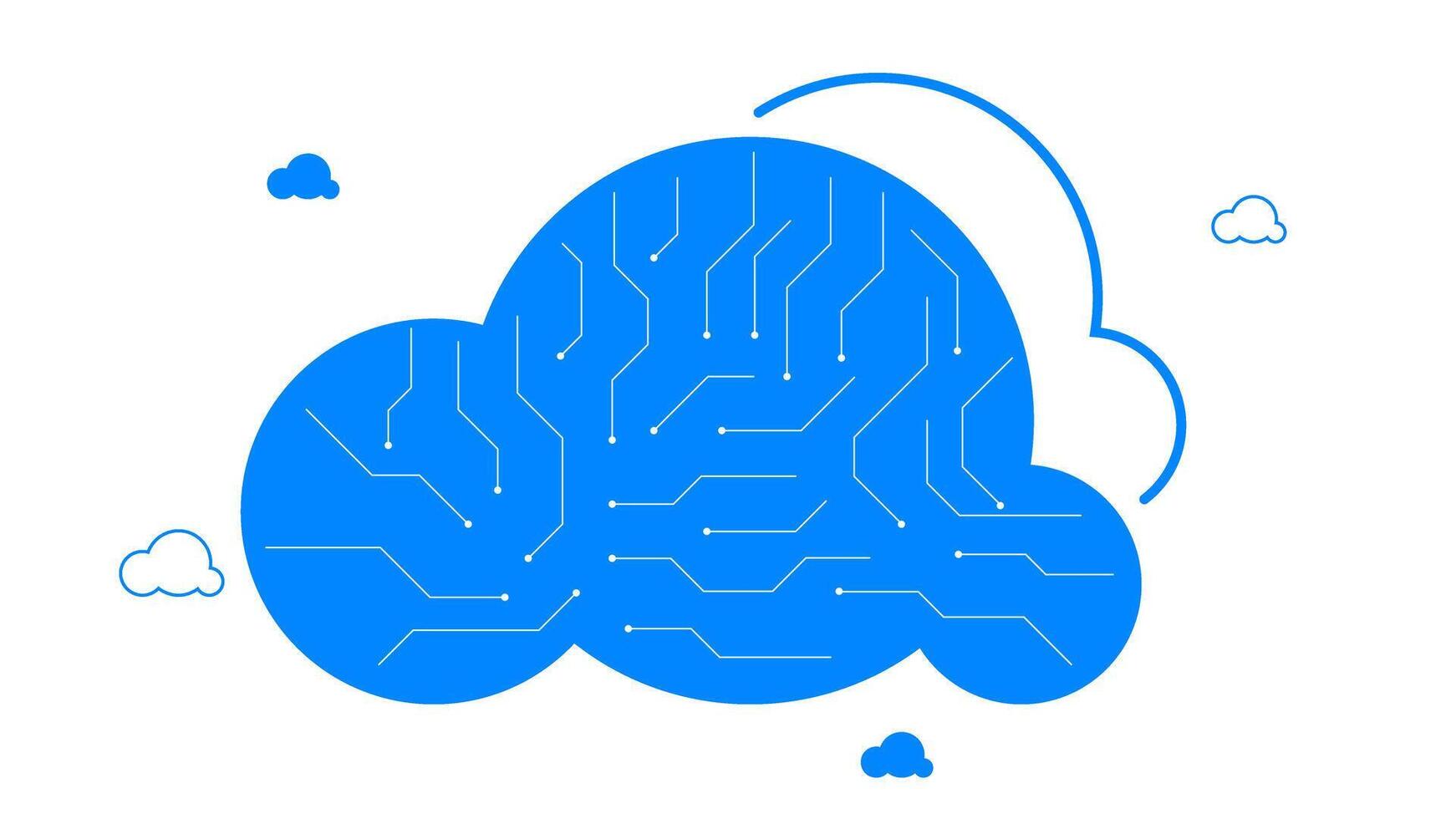 Abstract blue cloud with circuit lines on white background, symbolizing cloud computing, data connection, and digital technology integration vector
