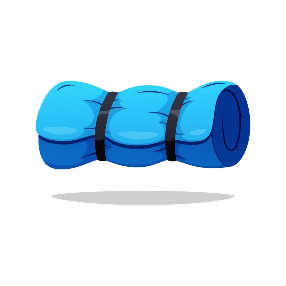 Blue rolled up sleeping bag isolated on white background. vector