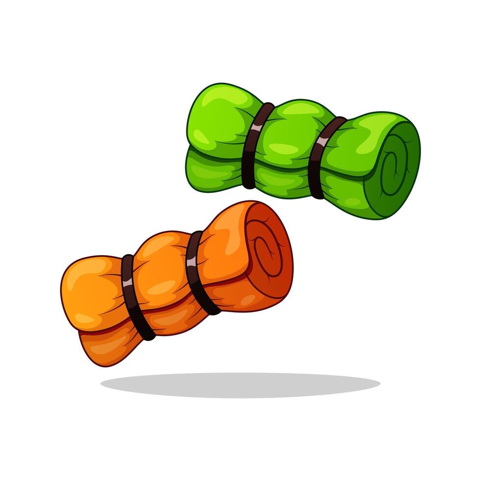 Cartoon rolled up sleeping bag isolated on white background. vector