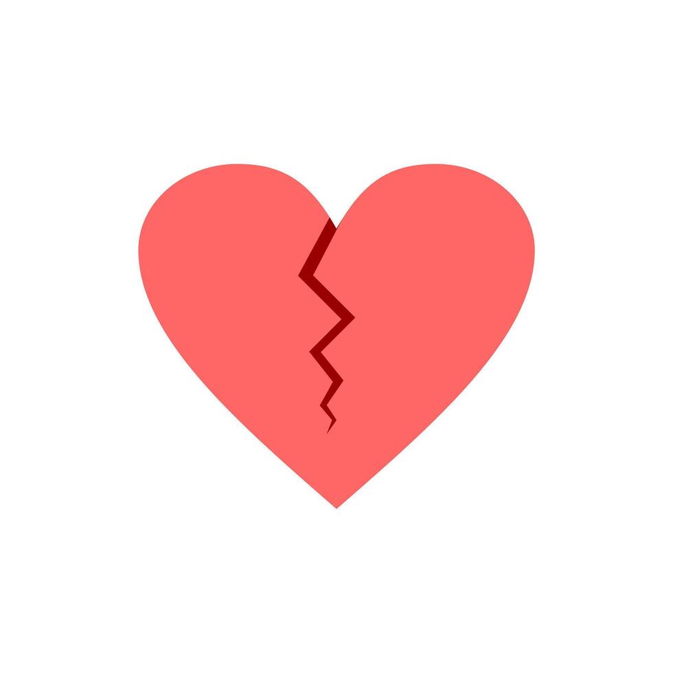 broken heart with a cracked or broken effect, symbolizing feelings of heartbreak or loss. broken heart wih red color. broken heart icon for content with heartbreak theme or valentine vector
