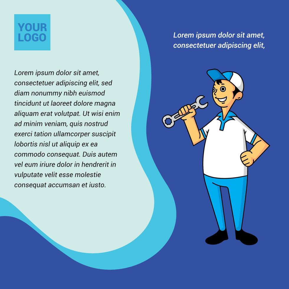 brochure about vehicle repair with mascot of person with wrench vector