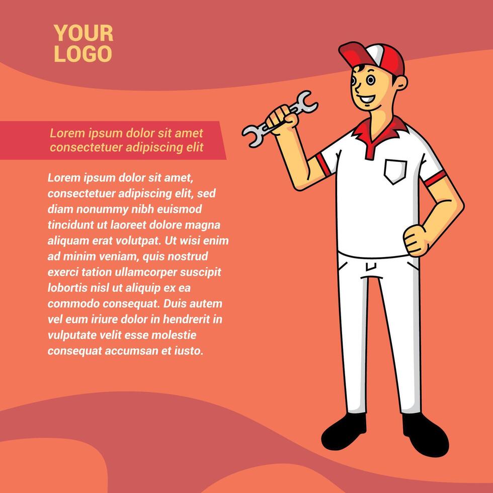 brochure about inviting vehicle repair with mascot of person with wrench vector