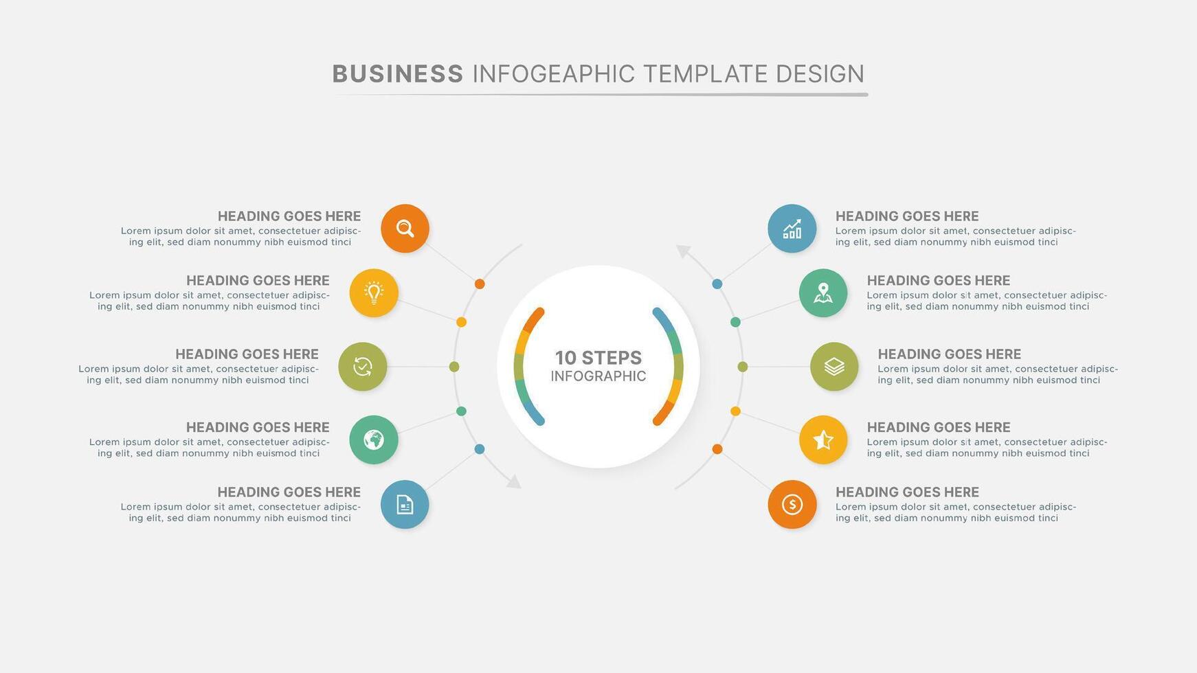Modern Circular Cycle Infographic Design Template with 10 Data Point vector