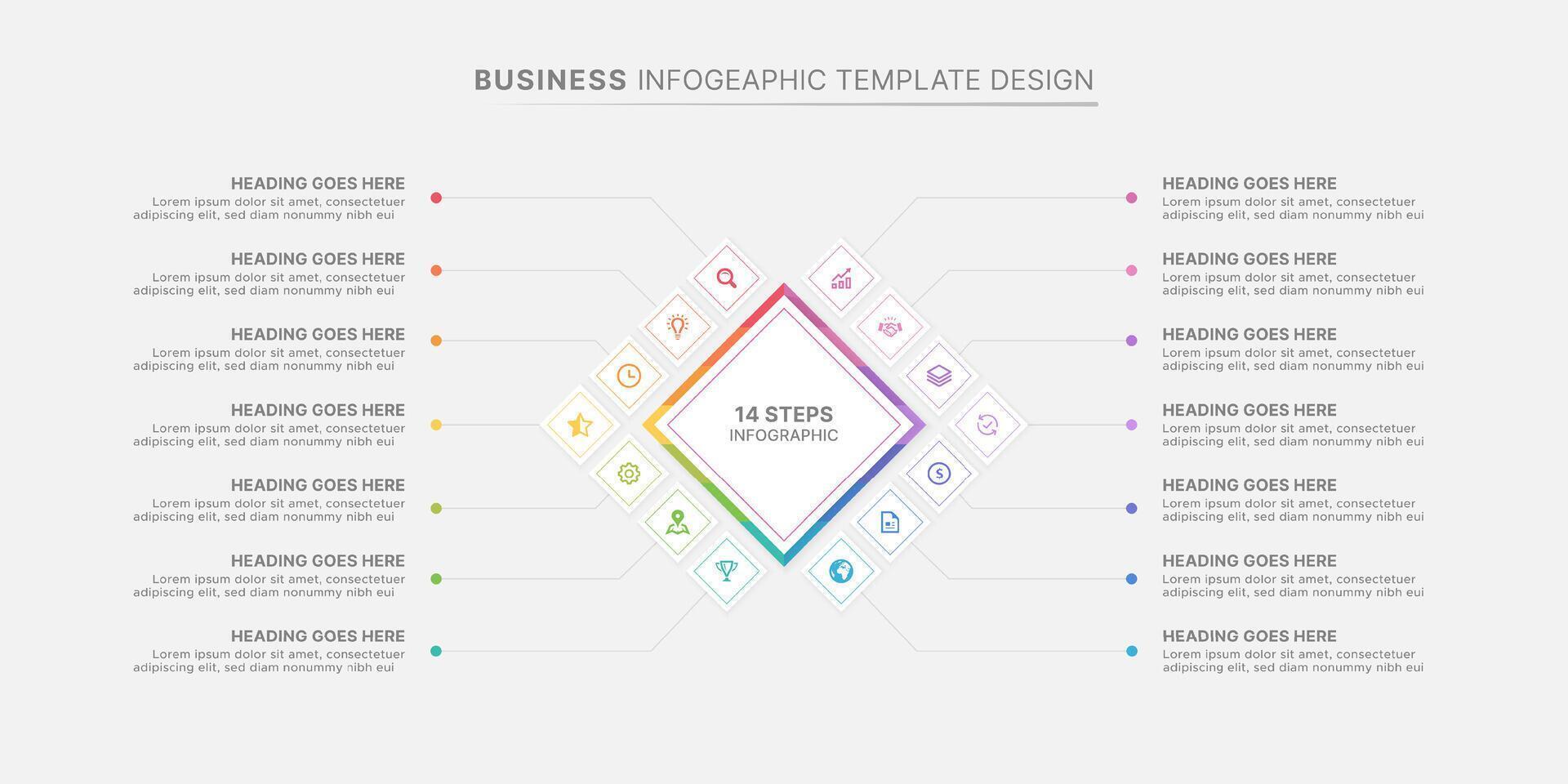 Modern Square Cycle Infographic Design Template with 14 Data Points vector