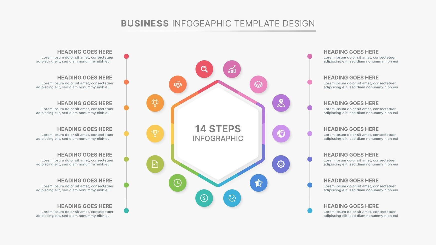 Modern Circular Round Infographic Design Template with 14 Data Point vector