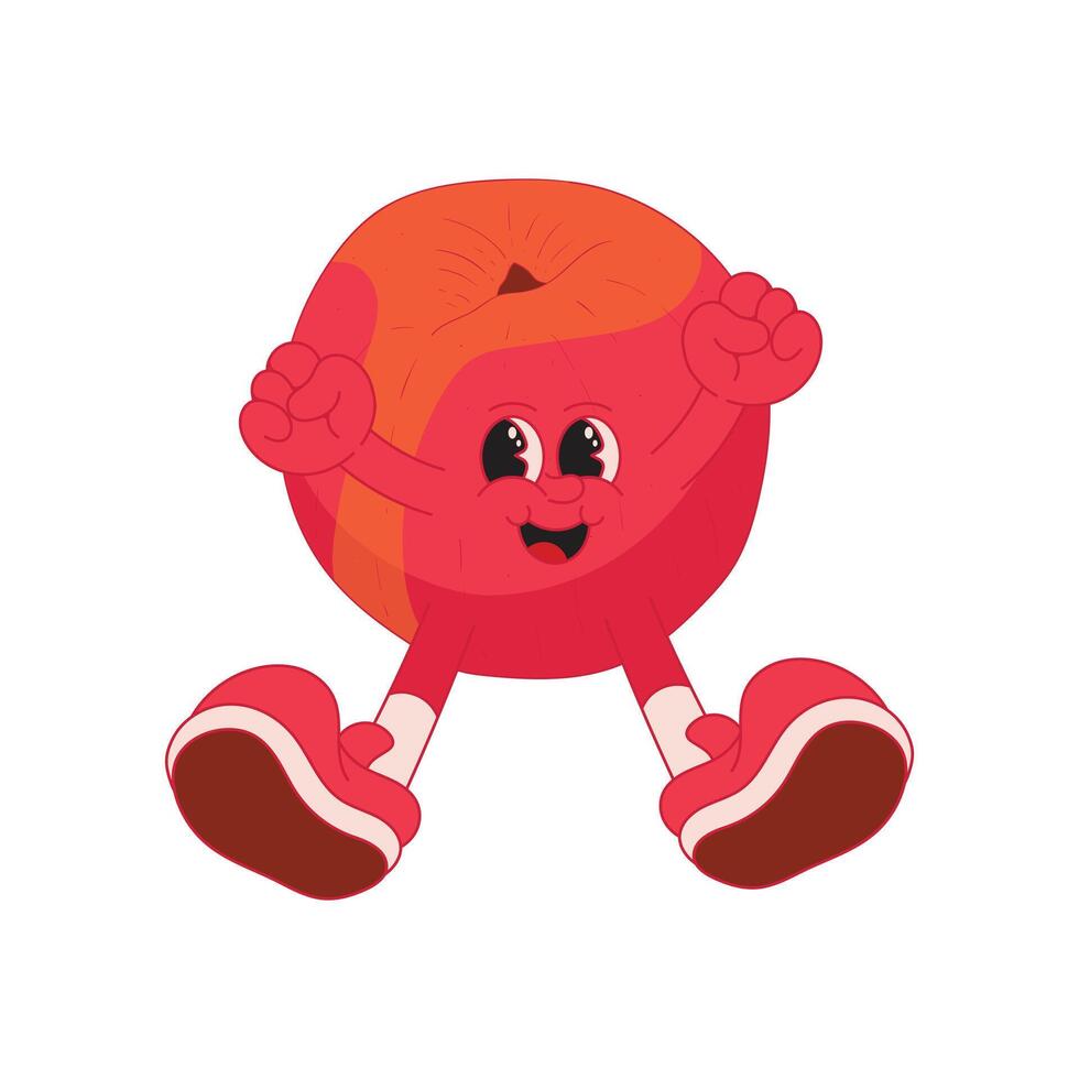 Peach fruit mascot logo retro character illustration vector