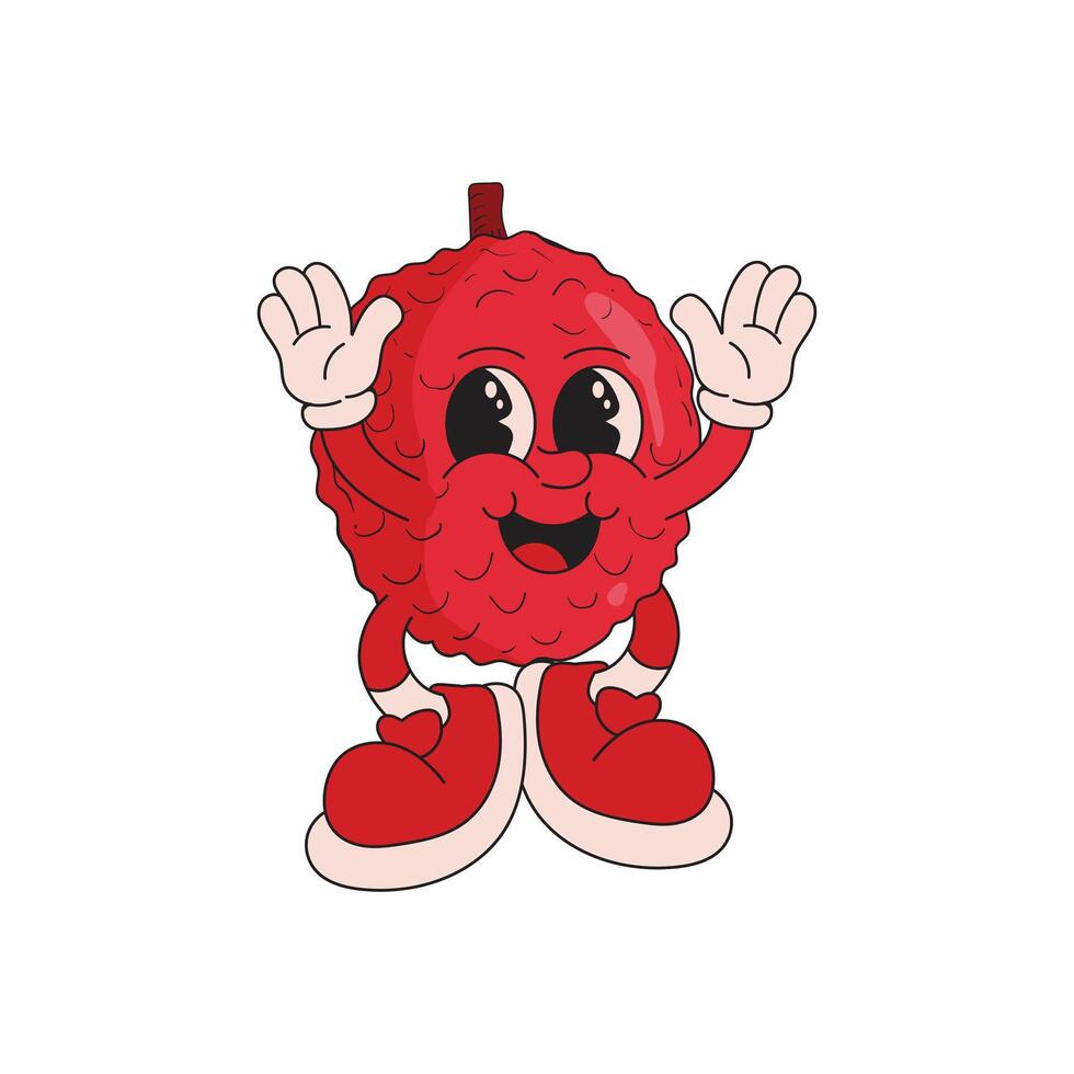 Lychee fruit mascot logo retro character illustration vector