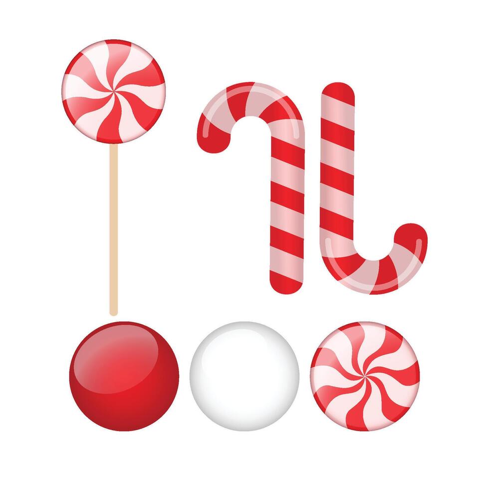Set of Red and White Christmas Candies vector