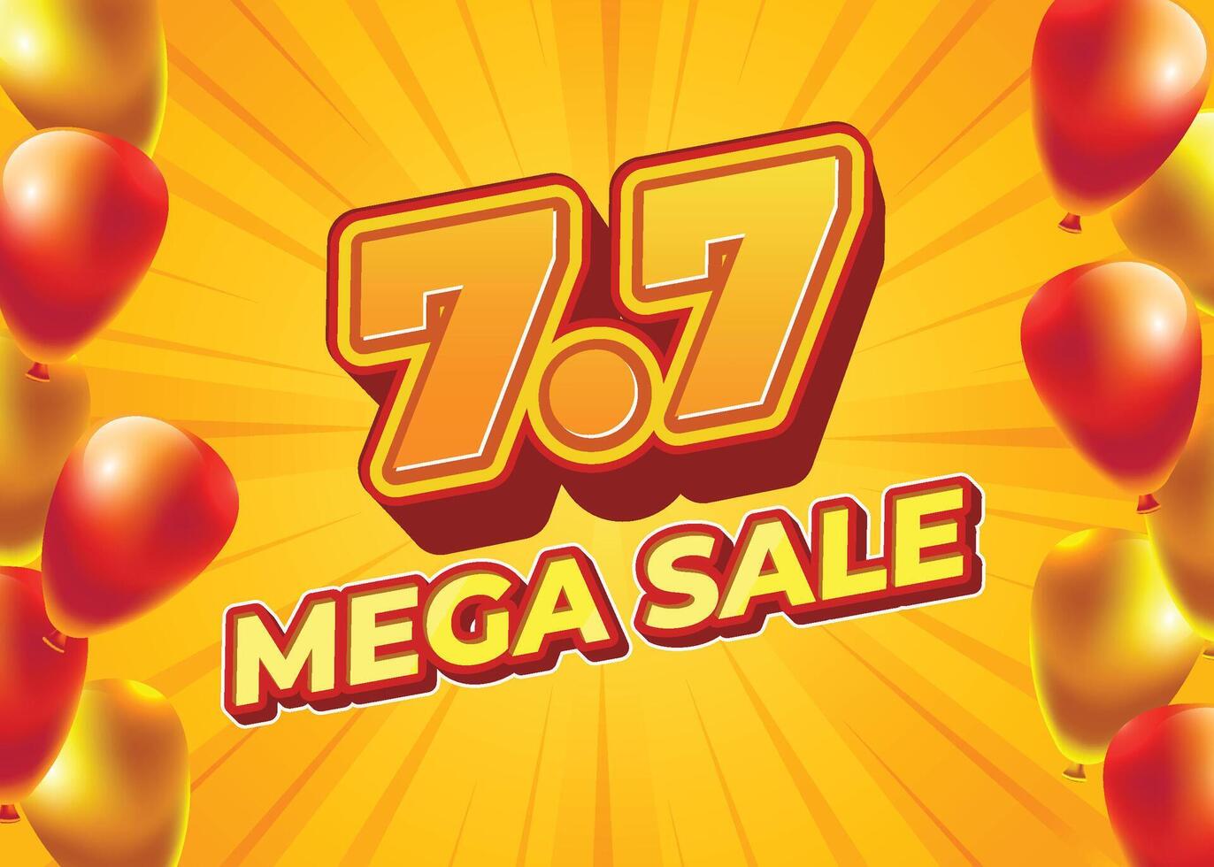 7.7 Mega Sale Banner with Colorful Balloons and Sunburst Background vector