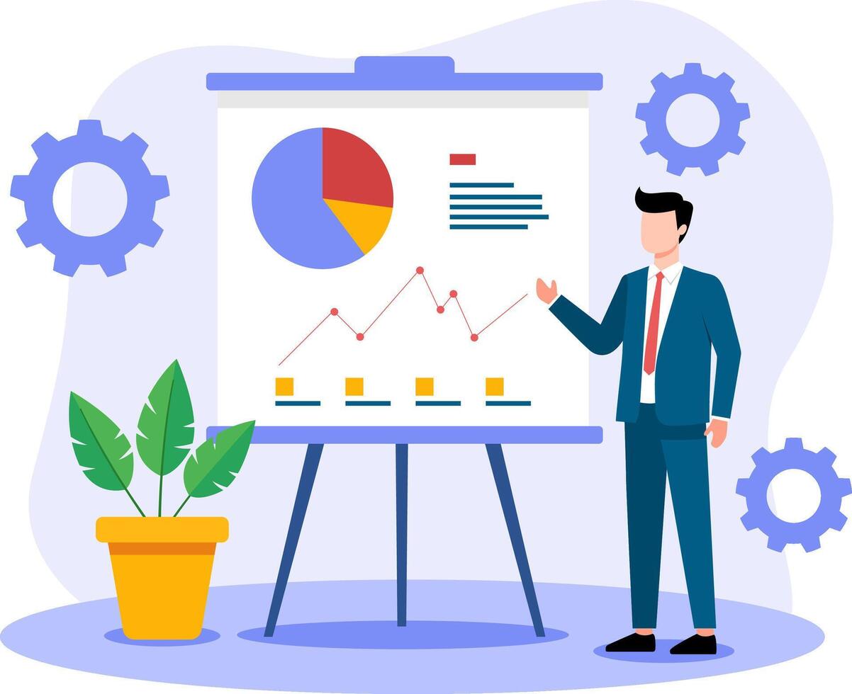 Businessman Presenting Data Analytics on Board Flat Illustration vector
