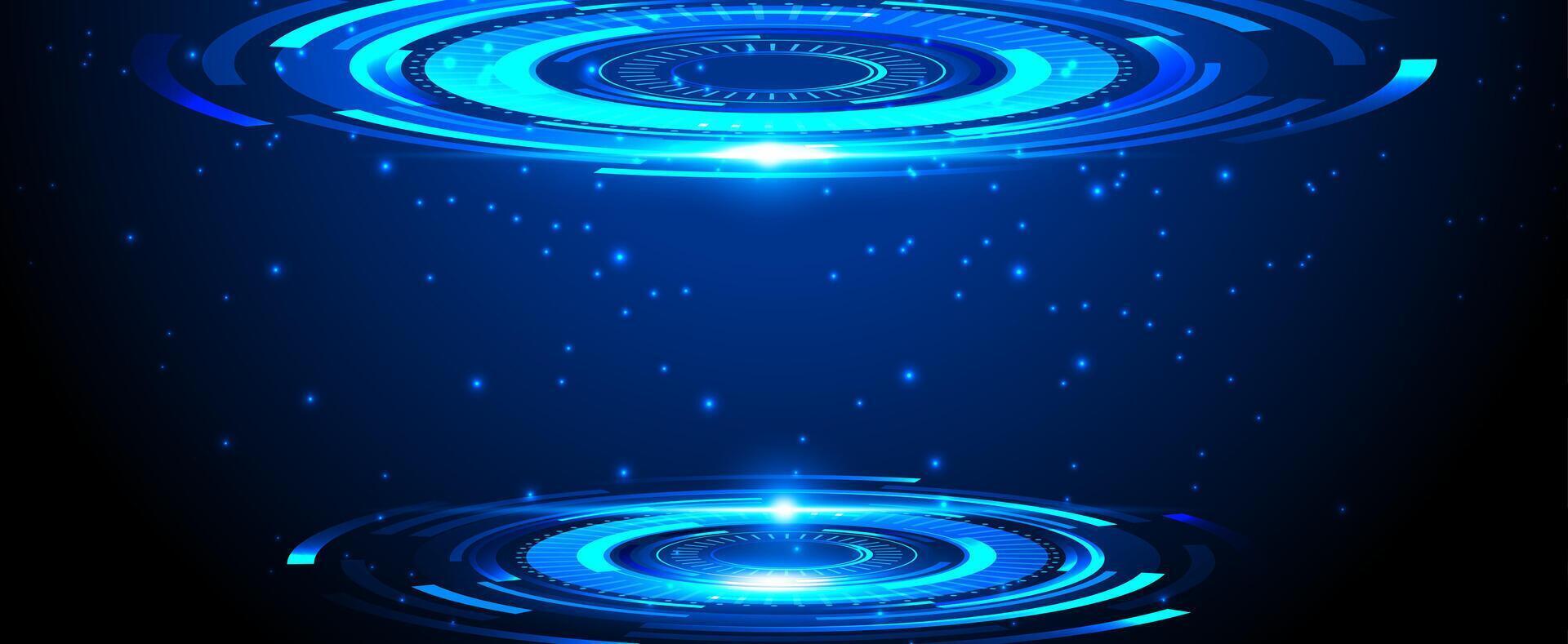 Futuristic dark blue communication and connection ring technology background with neon light effect for banner, presentation illustration. vector