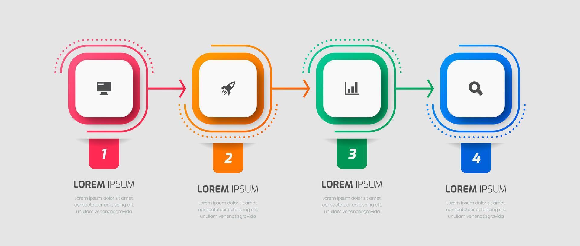 Timeline Infographic Design Template with Square Label, Icons and 4 Numbers for Presentation vector