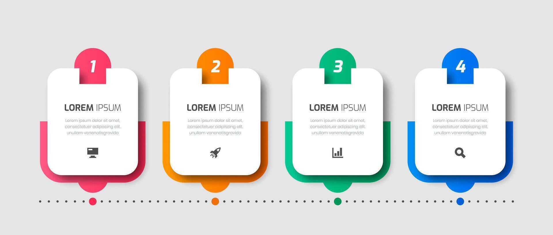 Infographic Design Template with Rectangle Icons and 4 Numbers for Presentation vector