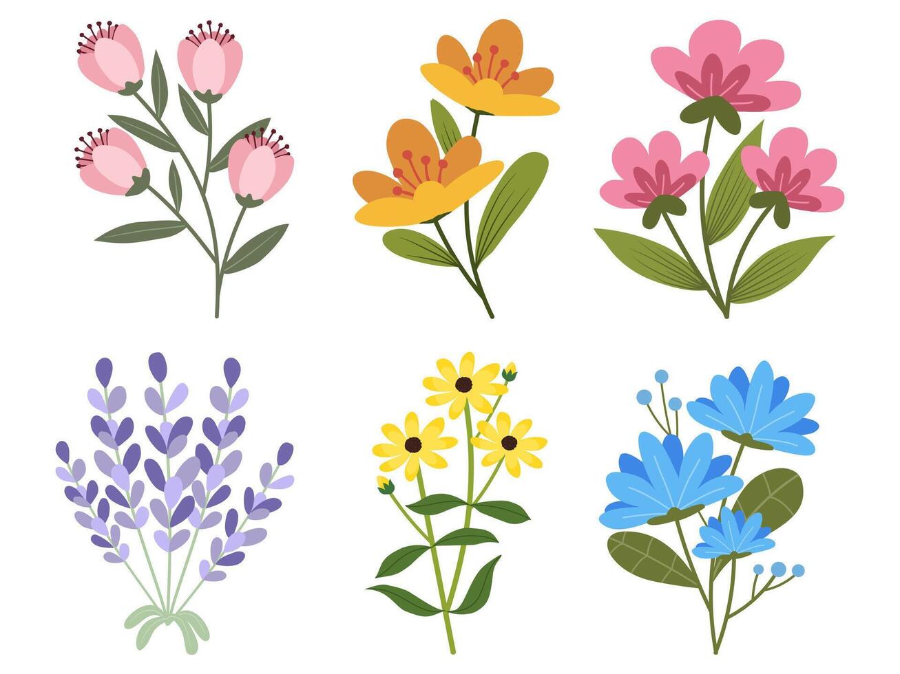 Collection of Flowers and leaf's wall art with abstract shape. vector