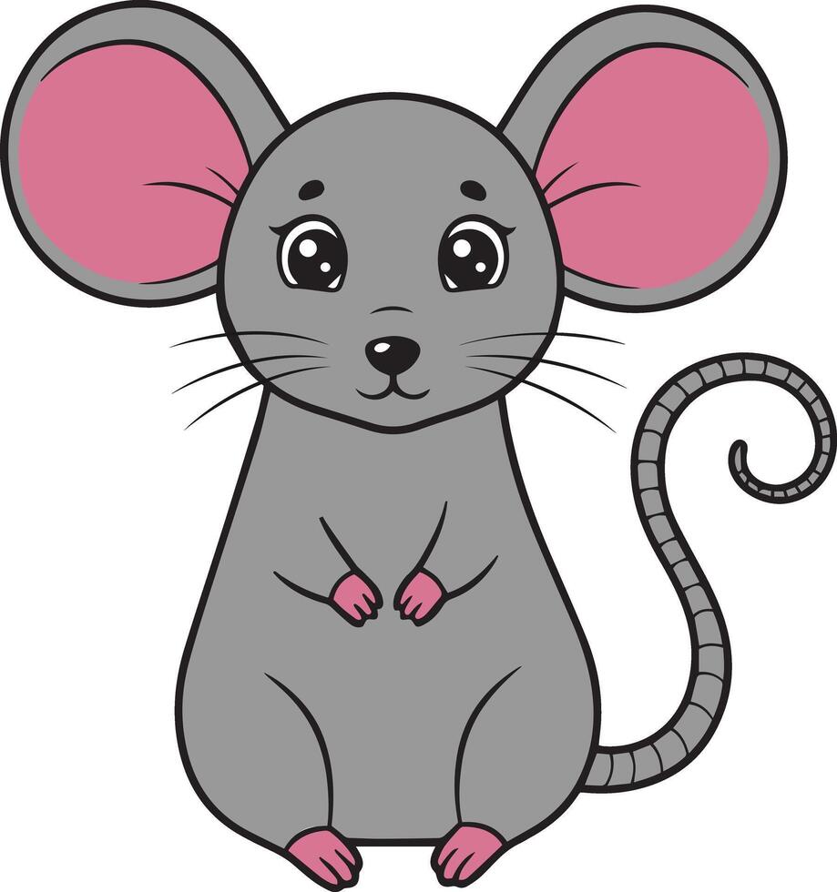 Cartoon Rat with Big Ears and Curly Tail vector