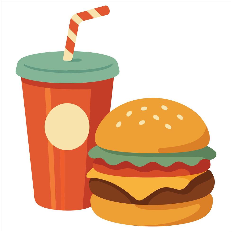 Burger Combo illustration , 50s diner clipart Design, vintage diner design sublimation vector