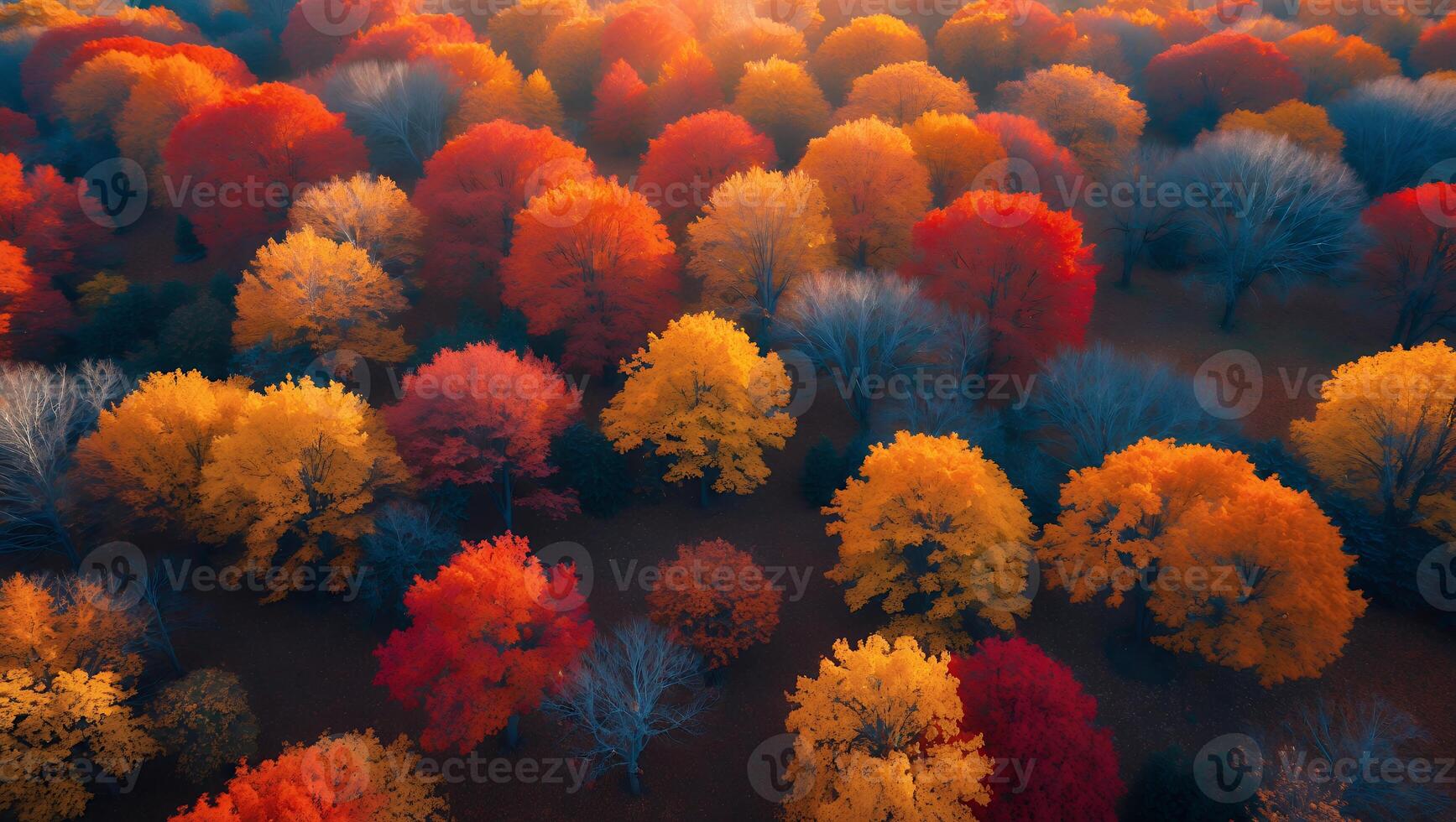 Aerial View of Forest with Vibrant Fall Colors During Autumn photo