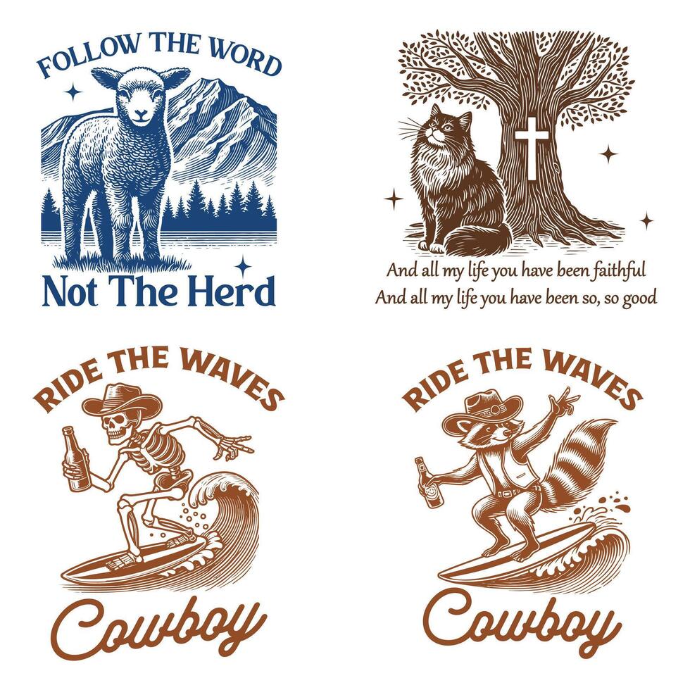 Funny Animal T- Shirt Design, Animal Sayings Typography Art, Bundle Of Trendy T-shirt Design Sublimation vector