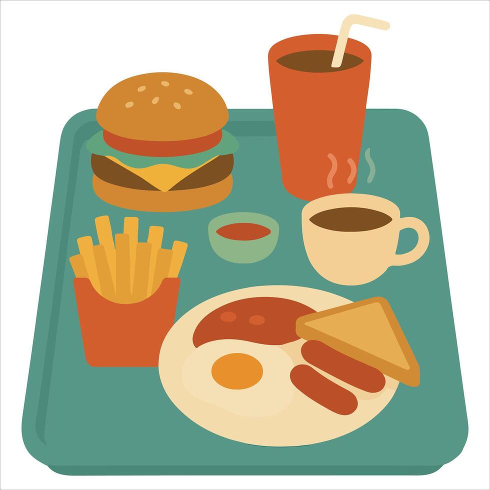 Diner Food Tray Set illustration , 50s diner clipart Design, vintage diner design sublimation vector