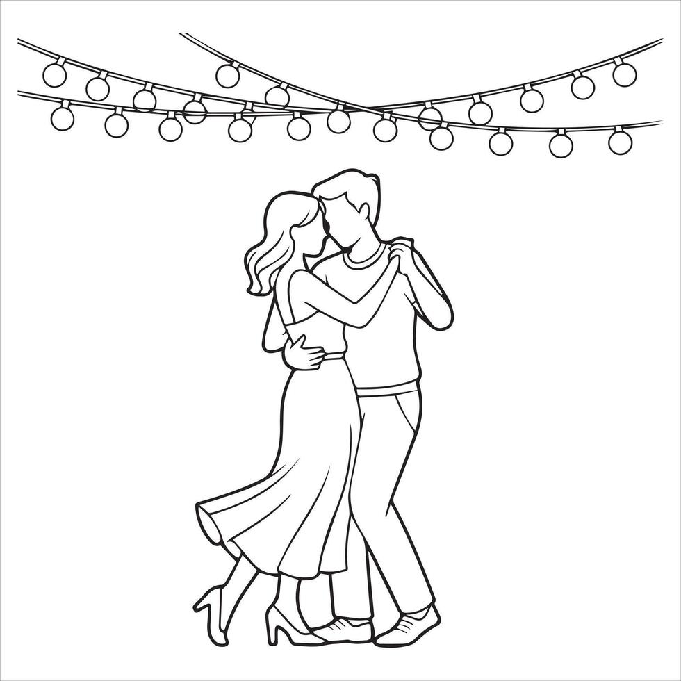 Delicate Bride and Groom Line Art Wedding Couple Illustration for Sublimation vector