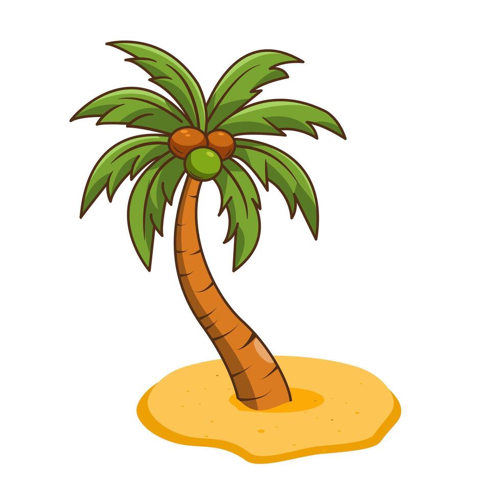 Palm Coconuts Tree on a Sandy Island Illustration Cartoon Design vector