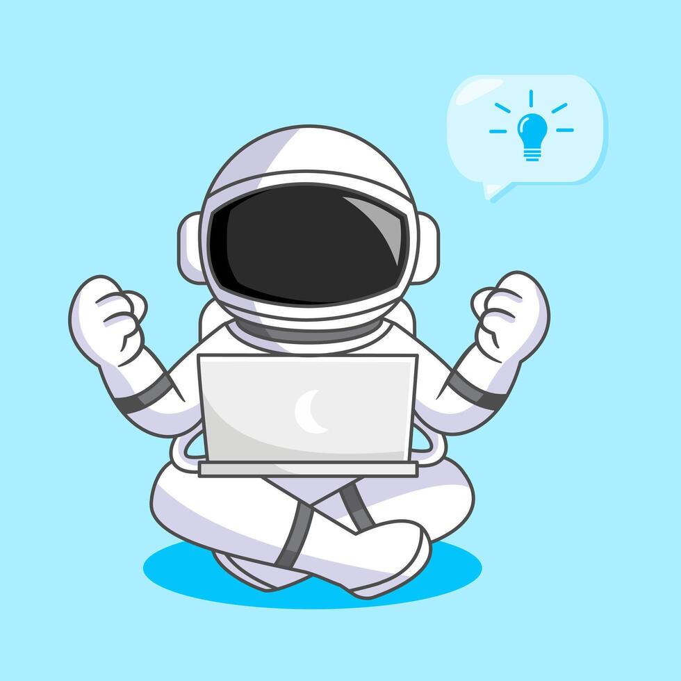 Astronaut with a laptop, thinking about an idea illustration cartoon design vector