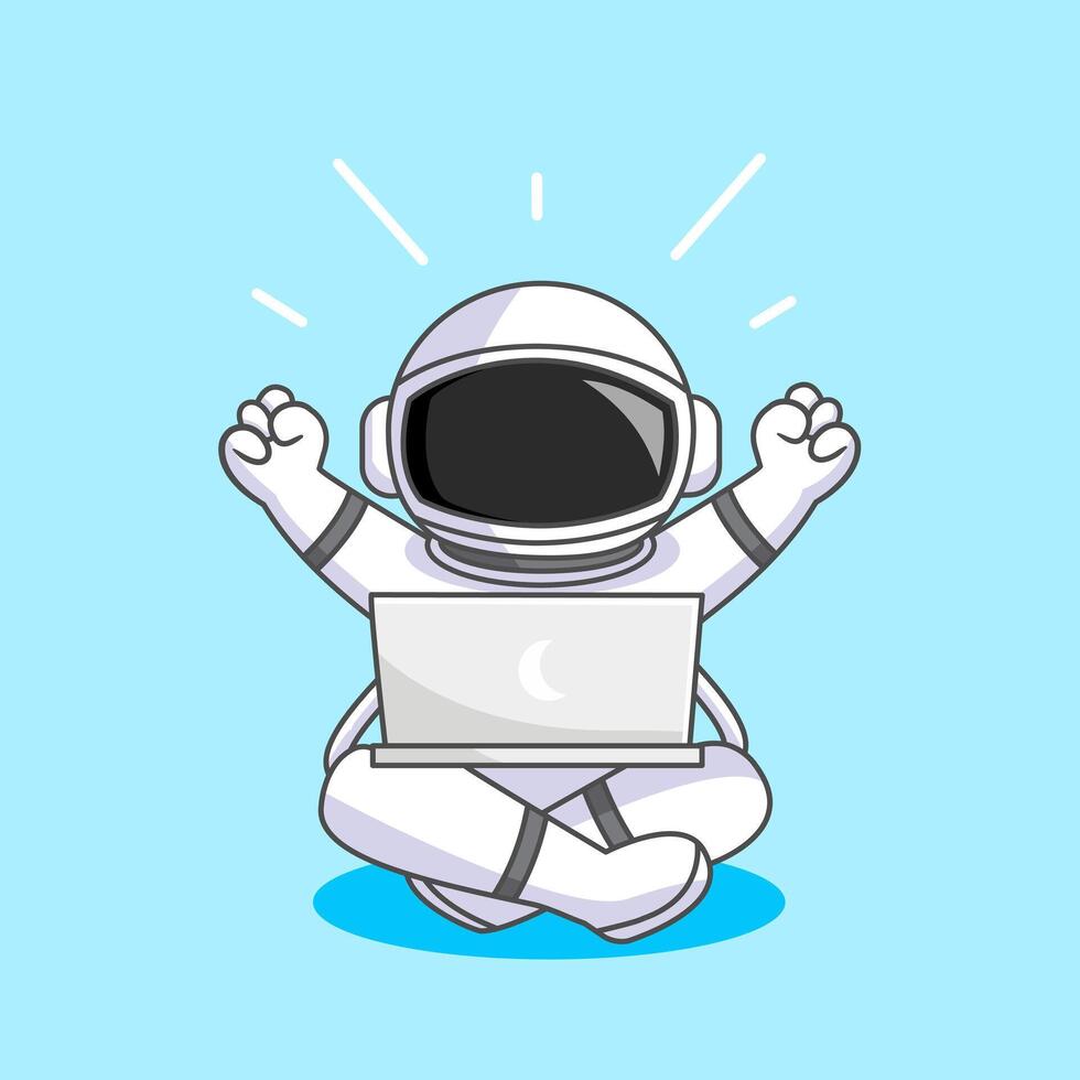 Astronaut celebrating success while using a laptop in space illustration cartoon design vector