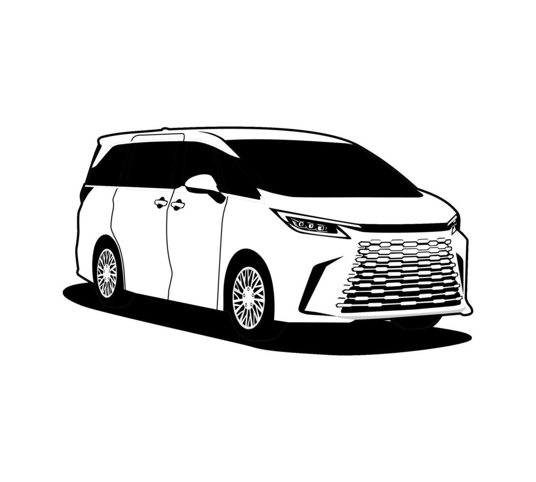 black and white minivan mpv car vehicle illustration vector
