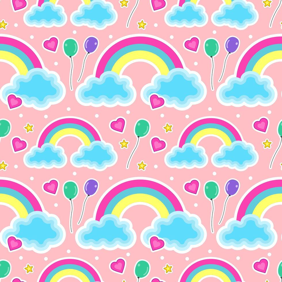 seamless pattern with cloud and rainbow in the sky vector