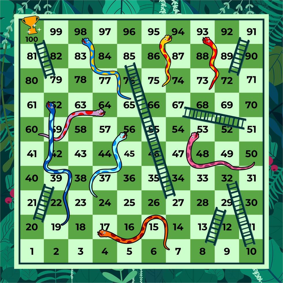 jungle themed snakes and ladders game illustration vector