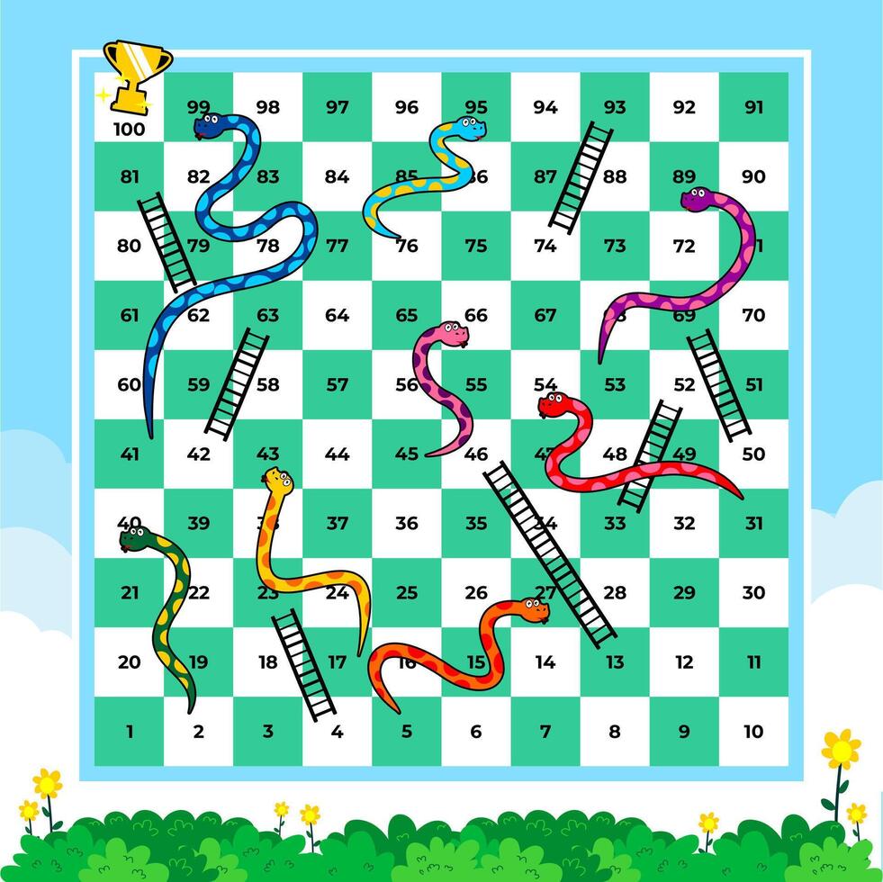 colorful snakes and ladders board game design vector