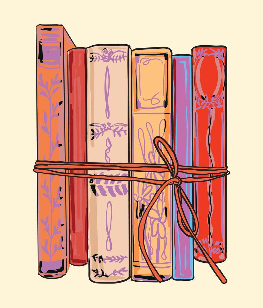 Vintage Pile of Books Illustration with Ribbon vector