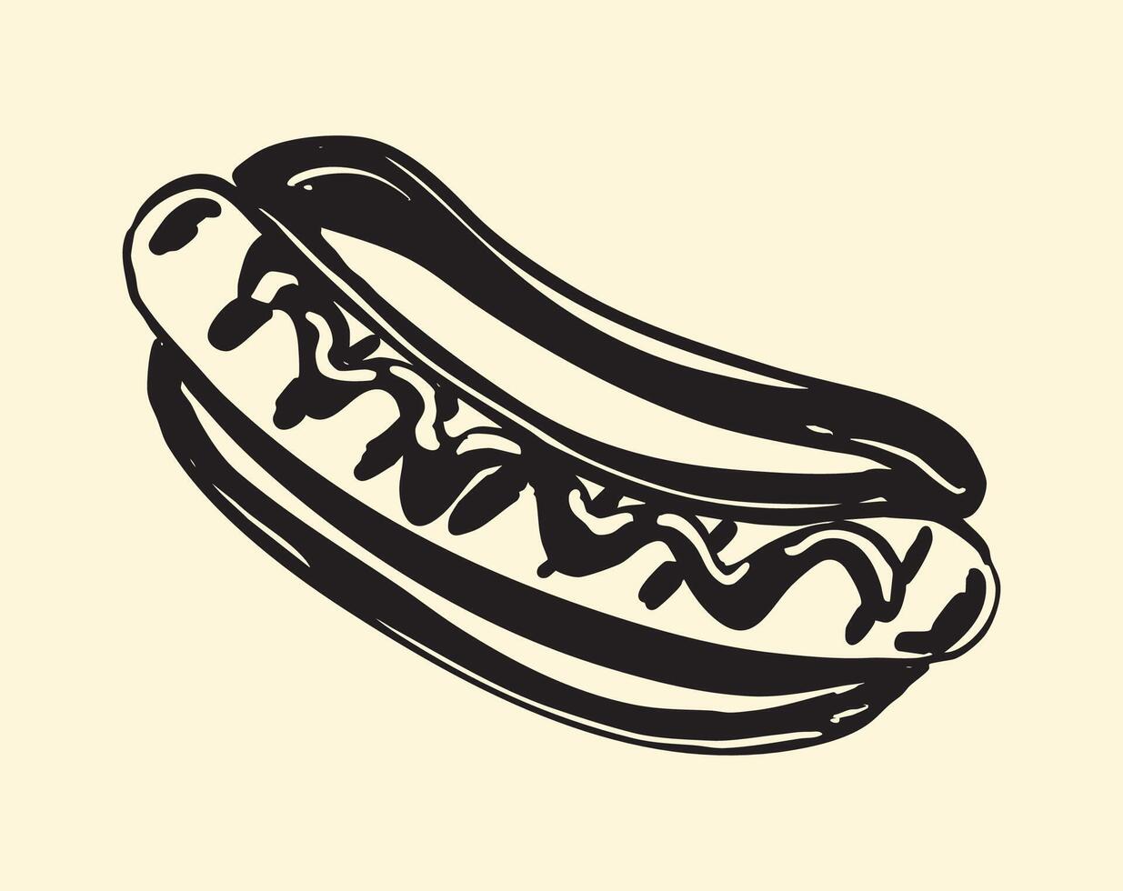 Black and White Hotdog Bun Illustration vector