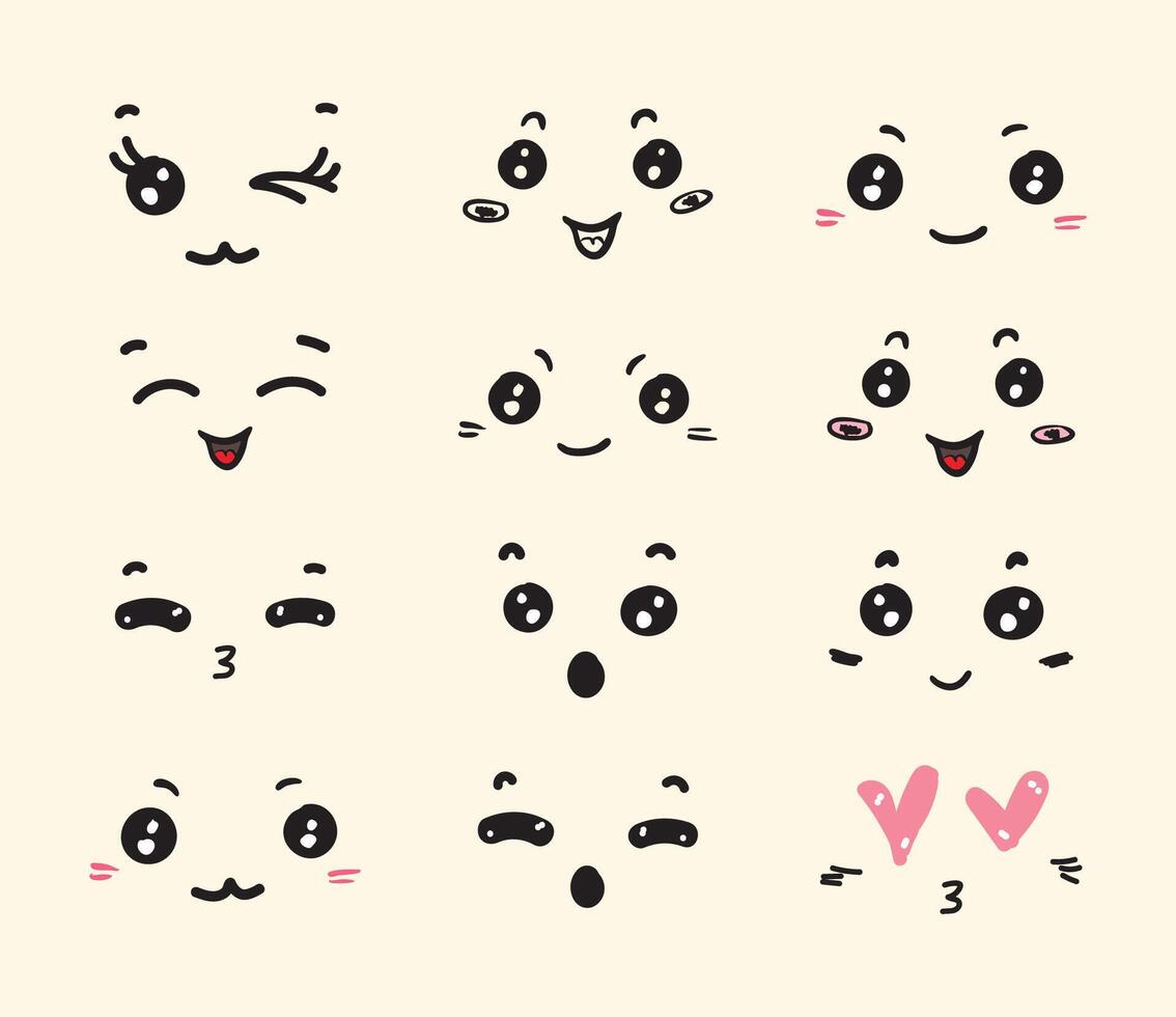 Kawaii Face Expression Set vector