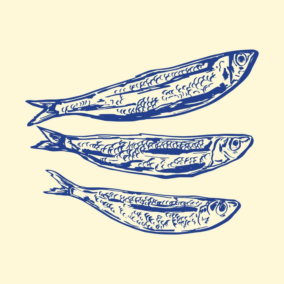 Blue Sardines Set Collection vector