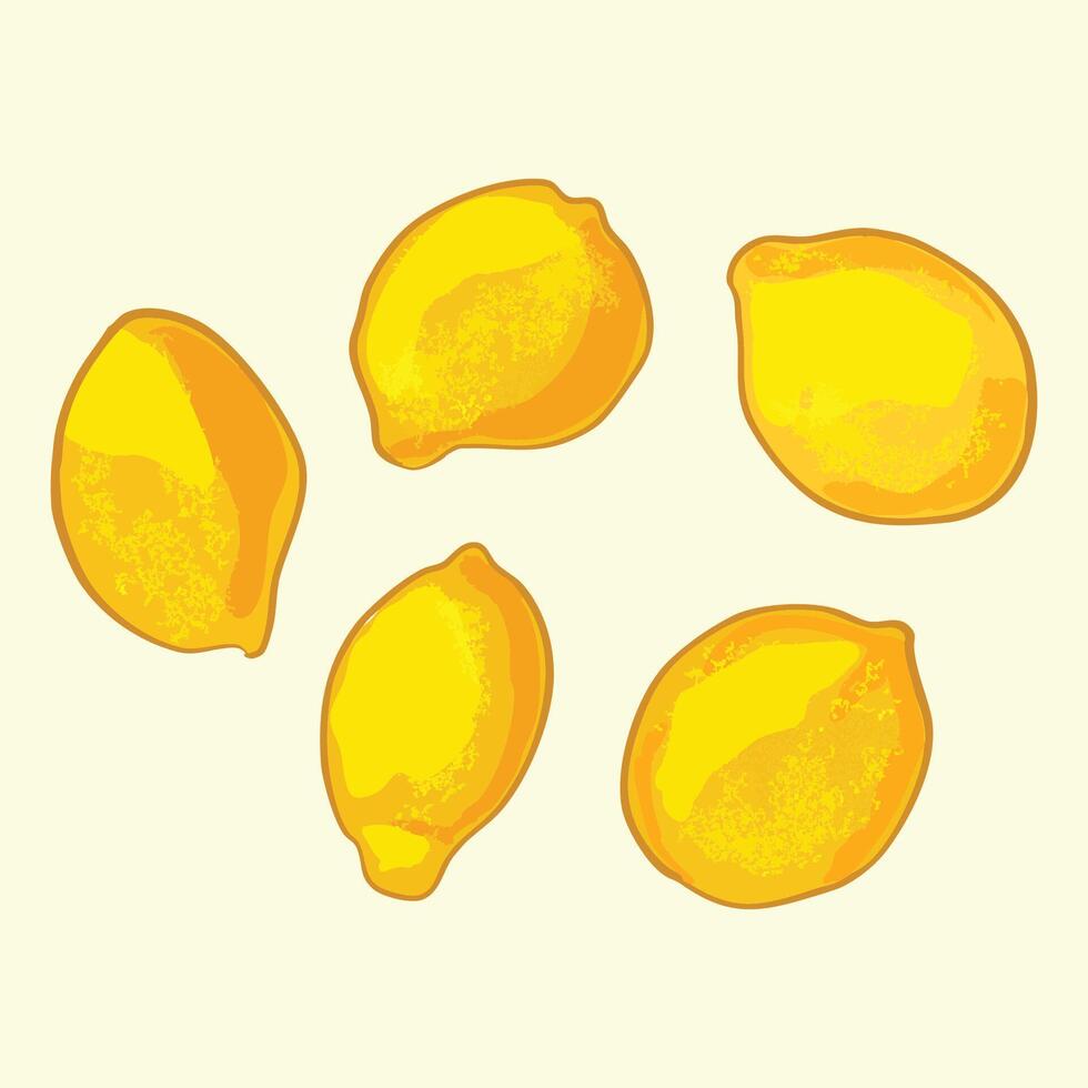Hand-Drawn Lemon Illustration Set - Fresh Yellow Citrus Fruit with Leaves vector