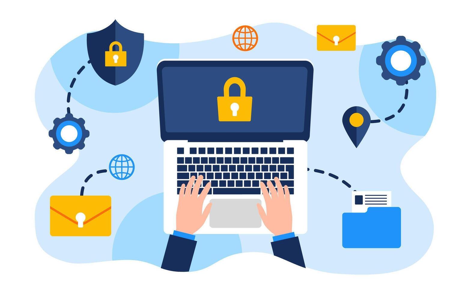 locked laptop computer Cyber Crime Flat Concept Illustration vector